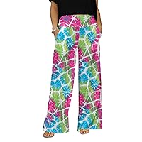 Women's Abstract Pattern Wide Leg Pants with Pocket