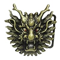 Chinese Dragon Head 3D Belt Buckle,Mythical Themed Authentic Dragon Designs (E brown)