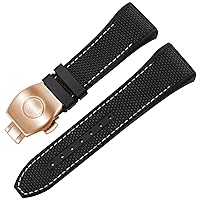 for Franck Muller V45 Series 28mm Nylon Genuine Leather Silicone Watchband Black Blue Folding Buckle Watch Strap (Color : Black White-Rosegold, Size : 28mm)
