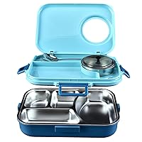 Bento Lunch Box, 4 Grid Stainless Steel Space Leak-proof Insulation with Separate Soup Bowl, Applicable over 3 years old, Suitable for Travellers, Campers, Workers, Students