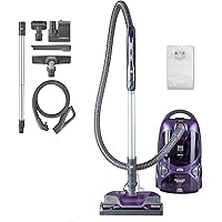 600 Series Friendly Lightweight Bagged Canister Vacuum with Pet PowerMate, Pop-N-Go Brush, 2 Motors, HEPA Filter, Aluminum Telescoping Wand, Retractable Cord and 4 Cleaning Tools, Purple