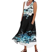 LIXIAO Linen Dresses for Women 2024 Summer Sleeveless Boho Beach Dress Linen Cotton Long Sundresses