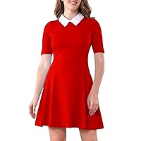 Aphratti Women's Short Sleeve Peter Pan Collar Cute Skater Dress Fit and Flare A-Line Casual Dresses