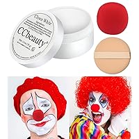 CCbeauty Professional Large Clown White Face Paint Oil Cream(1.9 oz) with Red ClownNose - Halloween Joker Skeleton Vampire Zombie Makeup Kit for Special Effects SFX DressUp Makeup