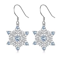 Zolkamery Silver Christmas Jewellery Set for Women, 925 Sterling Silver Snowflake Necklace & Hook Dangle Earrings Set, Fashion Xmas Jewellery Sets with White/Blue Zirconia, Gift for Winter Christmas