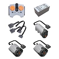 Technik Power Functions Motor Set, Building Blocks Upgraded Motor Modification Kit Including Motors, 2.4HZ lithium battery, Extension cord and Remote Control (7 Pieces)