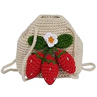 Women Crochet Beach Bag Shoulder Bag Knit Tote Strawberry Bag Summer Angled Shoulder Bag