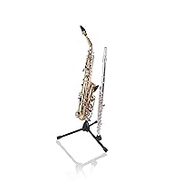 Gator Frameworks Upright Weighted Round Base Stand for Alto and Tenor Saxophones with Clarinet and Flute Peg Attachment (GFW-BNO-SAXFLU),Black