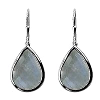 Rainbow Moon Stone Pear Shape Gemstone Jewelry 10K, 14K, 18K White Gold Drop Dangle Earrings For Women/Girls