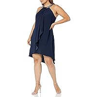 S.L. Fashions Women's Plus Size Jewel Neck Hi-Low Halter Dress