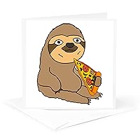 3dRose Funny Cute Sloth Eating Pizza Slice - Greeting Card, 6