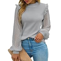 Blooming Jelly Womens Mock Neck Dressy Sweater Sheer Long Sleeve Ruffle Pullover Shirt Business Casual Knit Fall Tops