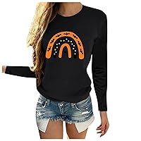 Halloween Shirts for Women Graphic Funny Pumpkin Witch Sweatshirts Long Sleeve Winter Crewneck Comfy Soft Top Shirts