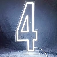 LED Number 4 Neon Sign Dimmable Neon Numbers Symbols Letters Age Light Sign for Birthday Party Anniversary Event Cafe Bar DIY Sweet Decor Night Light (Number 4)