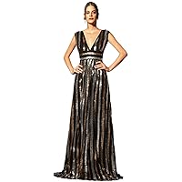 Dresses for Women - Plunging Neck Sequin Floor Length Formal Dress (Color : Multicolor, Size : Small)