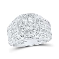 The Diamond Deal 10kt White Gold Mens Baguette Diamond Rectangle Cluster Ring 4-3/4 Cttw