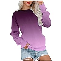 Tops for Women 2023 Long Sleeve Colorblock Round Neck Sweatshirt Casual Comfortable Loose Lightweight Shirts