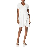 Star Vixen Women's Petite Short Sleeve Ballerina Wrap Dress, Ivory, PL