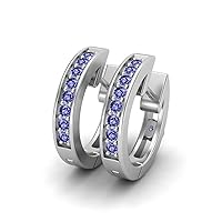 Solid 925 Sterling Silver Round Tanzanite December Birthstone Huggie Hoops Small Earrings for womens