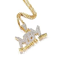 2.35Ctw Round Cut White Simulated Diamond Fashion Men's Iced Out Hiphop Pendant Necklace 14K Yellow Gold Plated