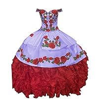 Mollybridal 2024 Gold Embellishment Red Floral Flowers Ruffled Off The Shoulder Quinceanera Formal Dress Satin