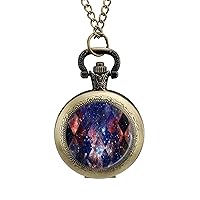 Cosmic Galaxy with Nebula Personalized Pocket Watch Vintage Numerals Scale Quartz Watches Pendant Necklace with Chain