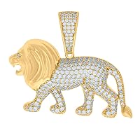 925 Sterling Silver Yellow tone Mens CZ Cubic Zirconia Simulated Diamond Lion Animal Wildlife Charm Pendant Necklace Jewelry for Men