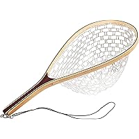 Fishing Net Fly Fishing Landing Net for Trout, Wood Fish Net with Clear Soft Rubber Mesh, Catch and Release Net for Trout, Gifts for Him