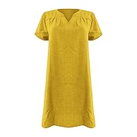 Women's Fashion Loose Leisure V Collar Short Sleeve Summer Dresses Solid Color Short Sleeve V Neck Slit Dress for