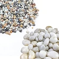 1/5 Inch 5lbs Gravel and 1-2 inch 5lbs White Natural Decorative Polished Pebbles, River Rocks for Plants, Vases, Aquariums, Terrarium and Outdoor Gardening
