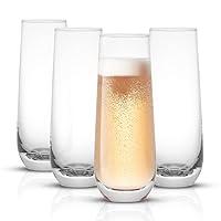 JoyJolt Milo Stemless Champagne Flutes Set of 4 Crystal Glasses. 9.4oz Champagne Glasses. Prosecco Wine Flute, Mimosa Glasses Set, Cocktail Glass Set, Water Glasses, Highball Glass, Bar Glassware