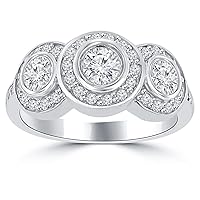 1.90 ct Ladies Three Stone Round Cut Diamond Anniversary Wedding Band Ring in 14 kt White Gold