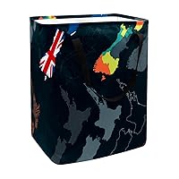 60L Collapsible Laundry Basket with Handles Dirty Clothes Hamper Bag for College Closet Bedroom Laundry Room Snacks Books Toys Storage New Zealand Map Dark Color Background
