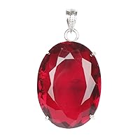 GEMHUB 85 Carat Red Topaz Gemstone Pendant, Jewelry Oval Shape 925 Sterling Silver Pendant Without Chain