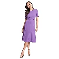 London Times Women's Plus Size Short Sleeve Crepe Fit and Flare Midi with Waist Button Detail, Royal Lilac
