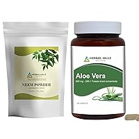 HERBAL HILLS Neem Leaf Powder and Aloe Vera Capsules Freeze Dried Pack of 2 Combo