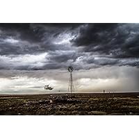 Country Photography Print (Not Framed) Picture of Windmill Under Stormy Sky on Spring Day in Oklahoma Country Wall Art Farmhouse Decor (4