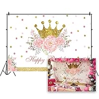 Happy Birthday Backdrop for Luxury Princess Girls Birthday Party Background Shiny Glitter Gold Princess Crown Pink Floral Colorful Spot Girls Party Banner Kids Photo Studio Props