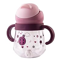 Weighted Straw Sippy Cup,Sippy Cup with Straw and Handles,Weighted Straw Trainer Cup,No-Spill Easy Grip Cup with Soft Flex Spout for Baby and Toddlers (Purple)
