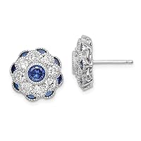 925 Sterling Silver Rh Plated Cubic Zirconia and Simulated Blue Spinel Flower Post Earrings Measures 1 Jewelry for Women