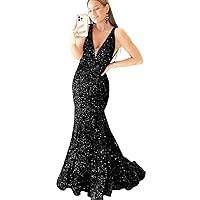 Topfountonart Women's Prom Dresses Long Formal Evening Dress Sequins Ball Gown V Neck Bridesmaid Party Dress 2024