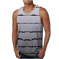 Men Workout Tank Tops Striped Contrast Sleeveless Tshirts Fashion Loose Summer Beach Tee Shirt Casual Basic Tanks