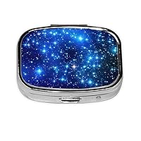 Galaxy Stars Pill Box 2 Compartment Small Pill Case for Purse & Pocket Metal Medicine Case with Mirror Portable Travel Pillbox Medicine Organizer