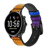 CA0494 Rainbow LGBT Gay Pride Flag Leather & Silicone Smart Watch Band Strap for Fossil Mens Gen 5E 5 4 Sport, Hybrid Smartwatch HR Neutra, Collider, Womens Gen 5 Size (22mm)