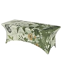 Foliage and Herbs with Dragonflies Winged Print Table Cloth 6FT Spandex Table Cover for Rectangular Tablecloth Elastic Stretchable Table Covers for Event Wedding Banquet Tabletop Decoration