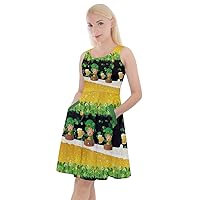 CowCow Womens Shamrock Pattern ST Patrick's Day Clover Leaves Leprechauns Knee Length Pockets Skater Dress, XS-5XL