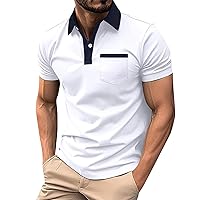 Mens Polo Shirts Fashion Contrast Color Short Sleeve Button Down Shirts Comfortable Sweat Wicking Casual T-Shirt