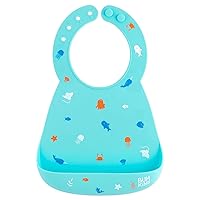 Bumkins Bibs, Silicone Pocket for Babies, Baby Bib for Girl or Boy, for 6-24 Months Up to Toddler, Essential Must Have for Eating, Feeding, Baby Led Weaning Supplies, Mess Saving, Ocean Life Blue