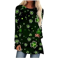 Blouses for Women St. Patrick's Day Printed Long Sleeve Loose Western Flowy Shirts Vintage Tunic Tops to Wear with Leggings