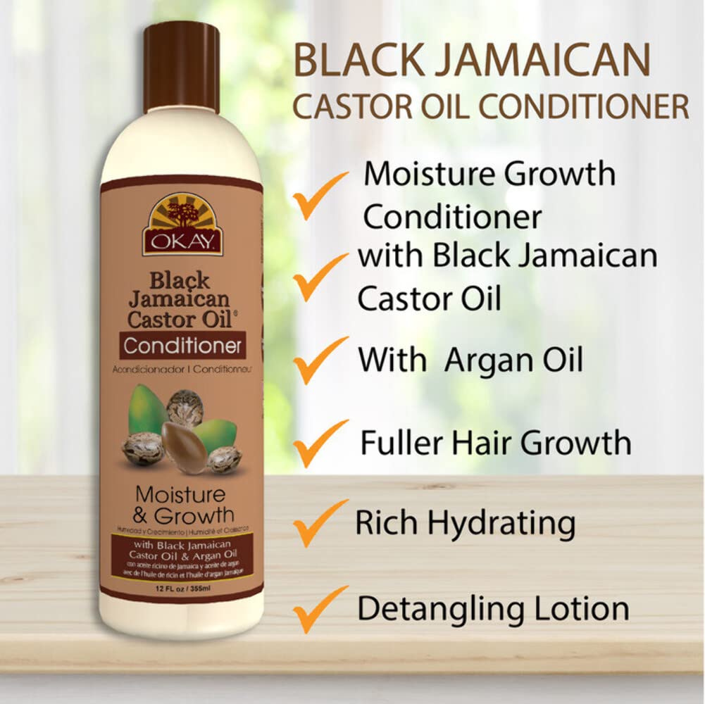 OKAY | Black Jamaican Castor Oil Conditioner | For All Hair Types & Textures | Revive - Moisturize - Grow Healthy Hair | with Argan Oil & Shea Butter | Free Of Parabens, Silicones, Sulfates | 12 Oz